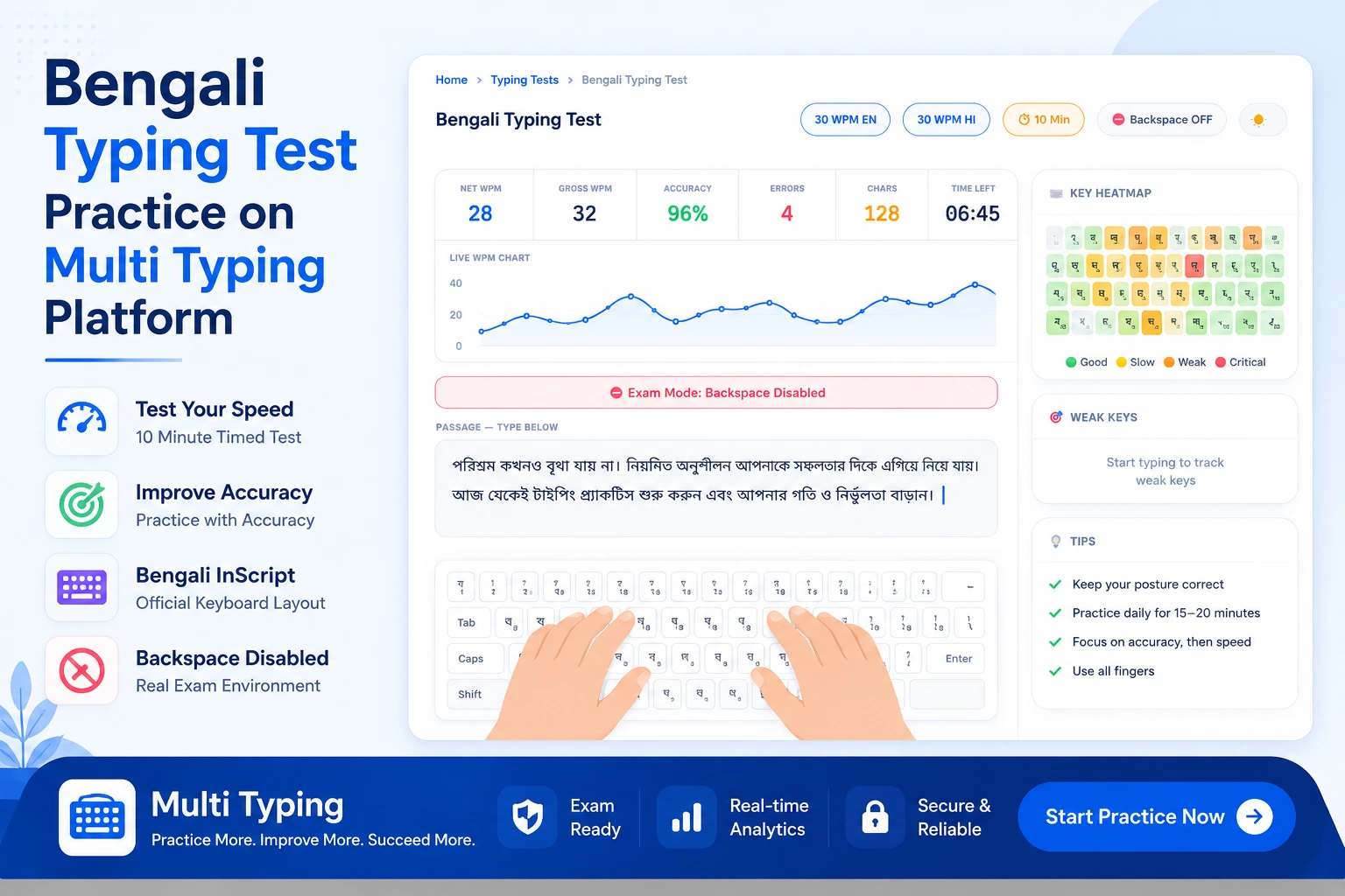Bengali Typing Test Practice on Multi Typing Platform