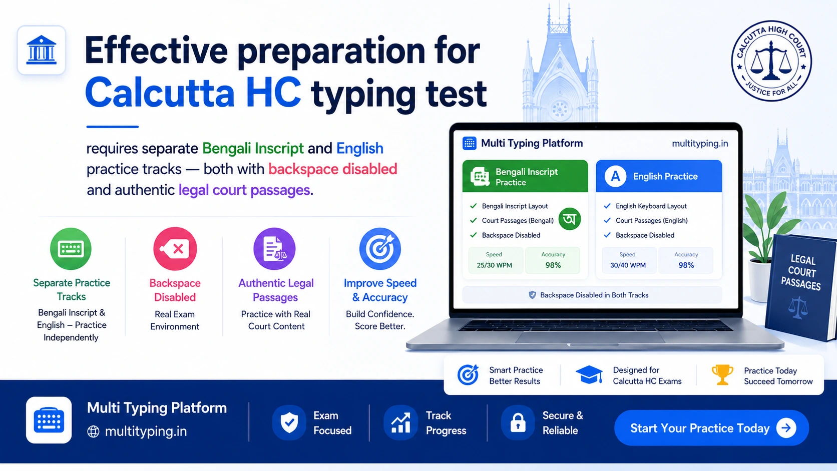 Calcutta High Court Typing Test Practice Tips — Bengali Inscript keyboard layout and English legal passage preparation strategy 2026