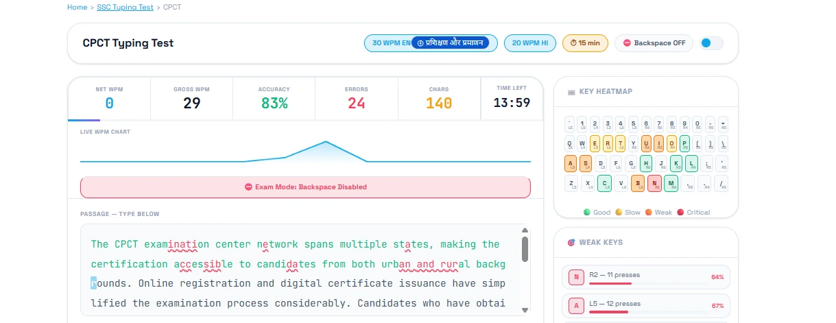 CPCT Typing Test 2026 – Madhya Pradesh Hindi English Computer Proficiency Practice