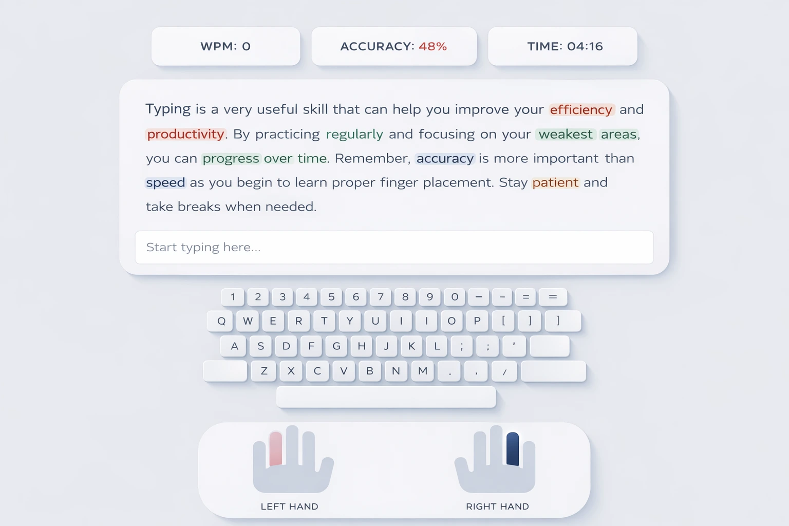 Smart typing tool showing yellow highlighted key
